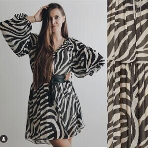 HM MOTO BOHO CHIC NEW ZEBRA PRINT DRESS BLACK CREAM SIZE LARGE